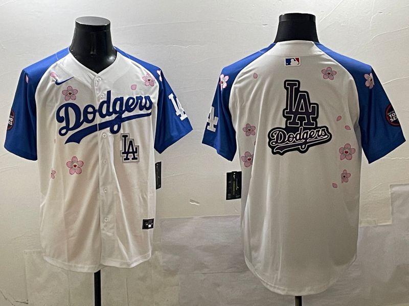Men Los Angeles Dodgers Blank White Blue Sakura Edition 2025 Nike MLB Jersey style 24